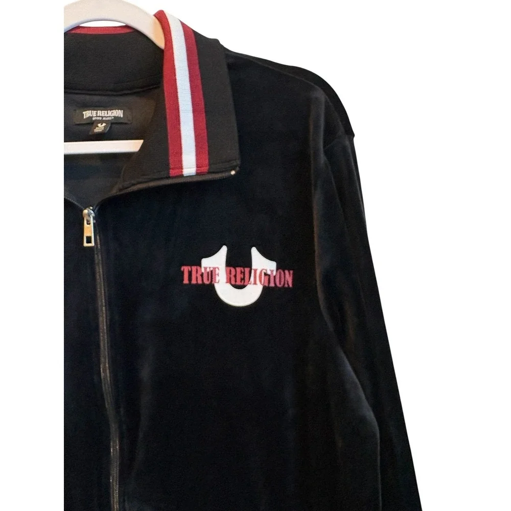 True Religion Mens Velour Tour Track Jacket Size Medium Black World Tour